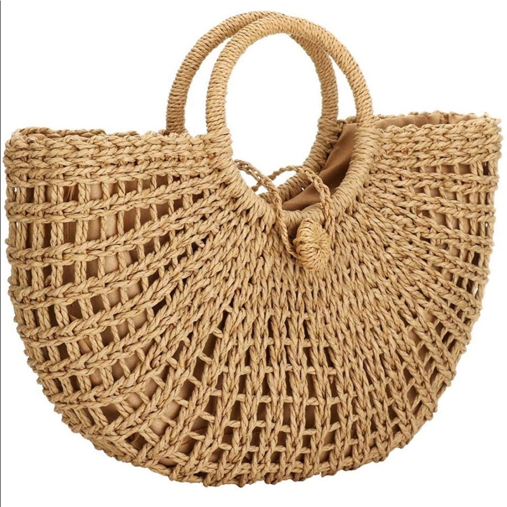 Chic Straw Beach Bag Hand Woven with Round Handle